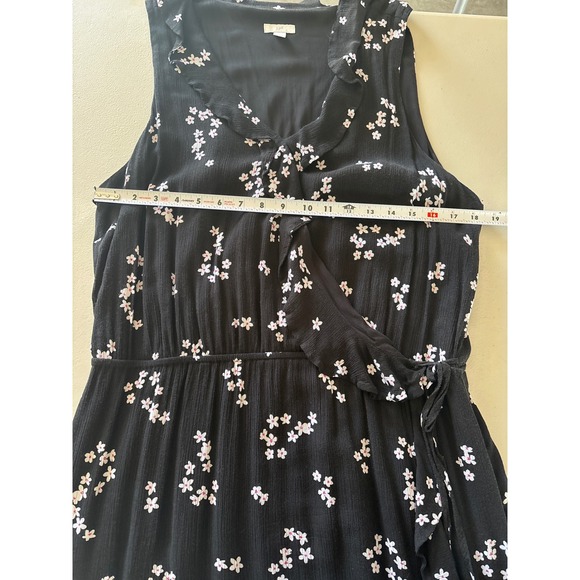 J. Jill Women's Size Large Black Floral Faux Wrap Ruffle Sleeveless Maxi Dress - Picture 4 of 13